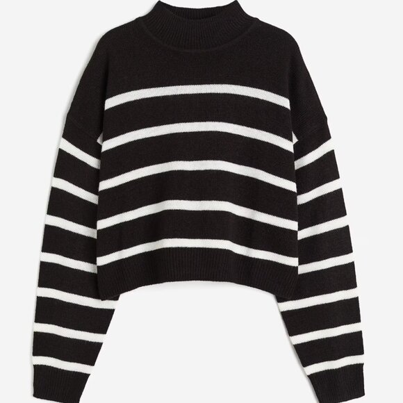 H&M Black and White Striped Mock Neck Sweater Large - Picture 6 of 6